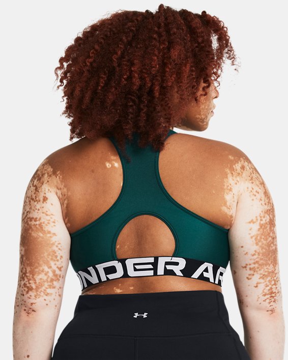 Women's HeatGear® Armour Mid Branded Sports Bra, Blue, pdpMainDesktop image number 6